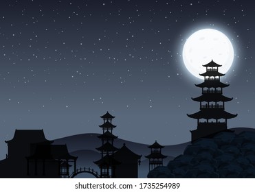 Escena de fondo con ilustración de cielo oscuro