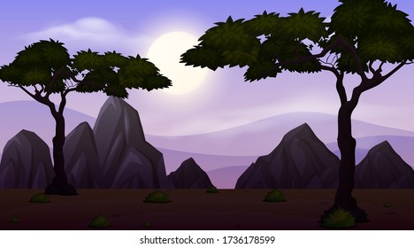 Hintergrundszene mit dunklem Himmel an der Parkillustrierung