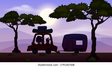 Escena de fondo con cielo oscuro en la ilustración del parque