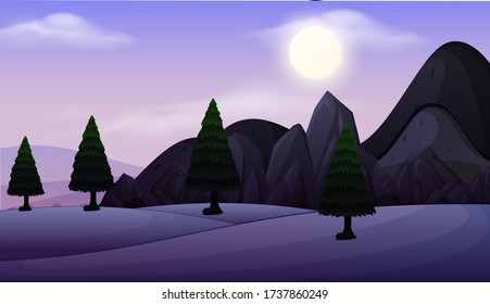 Background scene with dark sky and trees in the park illustration