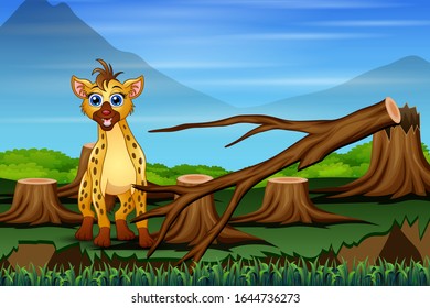 Background scene with deforestation and hyena