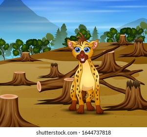 Background scene with deforestation and hyena