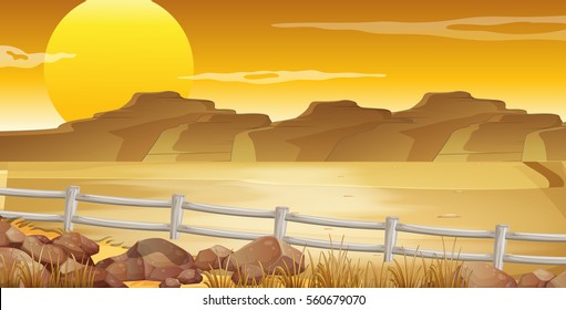 Background scene with desert at sunset illustration