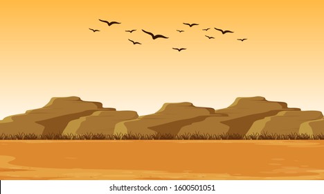 Background scene with dry land and hills illustration