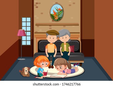 Background scene family staying at home illustration