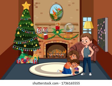 Background scene father bullying family at home illustration