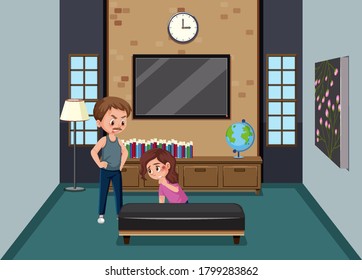 Background scene with father bullying mother at home illustration