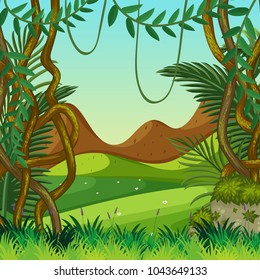 Background scene with field and mountains illustration