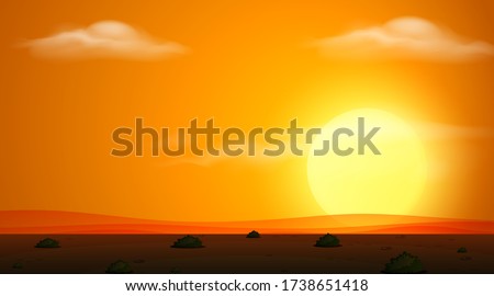 Background scene with field at sunset illustration