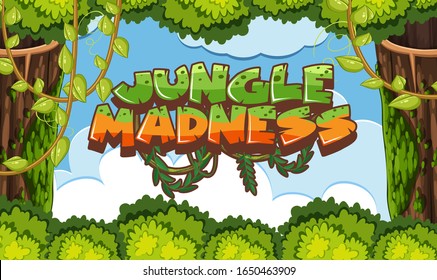 Background Scene With Font Design For Jungle Madness Illustration