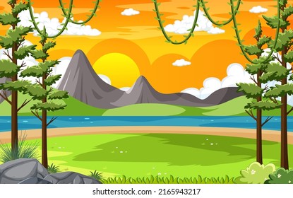 Escena de fondo con ilustración de bosque
