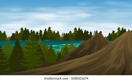Background scene forest on mountain illustration