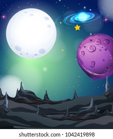 Background scene with fullmoon and stars in space illustration