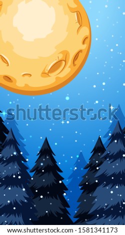 Background scene with fullmoon in winter illustration