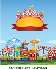Background scene of funpark with sign template illustration