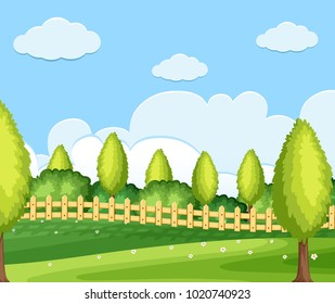 Background scene with green field illustration