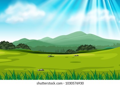 Background scene with green field illustration