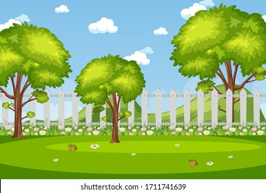 Background scene with green trees in the park illustration