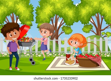 Background scene with happy children in the park illustration