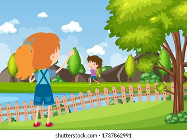 Background scene with happy children in the park illustration