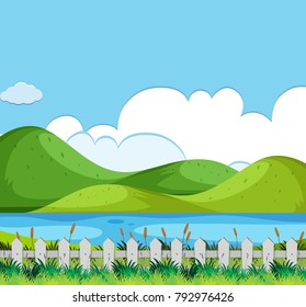 Background scene with hills and river illustration