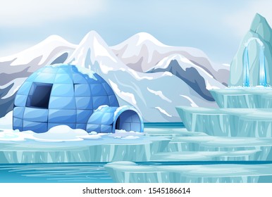 Background scene with igloo in arctic illustration