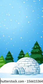 Background scene with igloo on snow field illustration