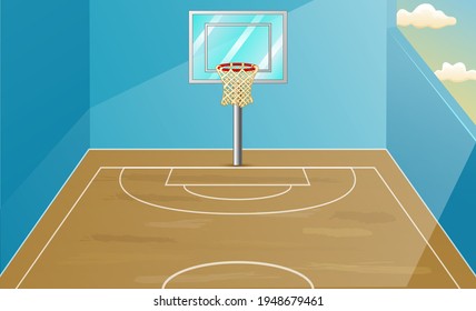 Background scene with indoor basketball court illustration