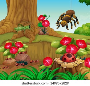 Background scene with insects in the garden illustration