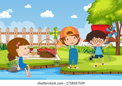 Background scene with kids in the park illustration