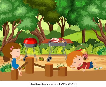 Background scene with kids in the park illustration