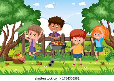 Background scene with kids in the park illustration