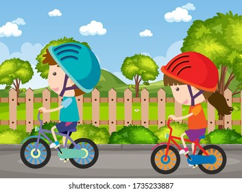 Background scene with kids riding bike in the park illustration