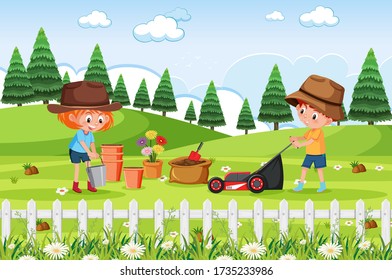 Background Scene Kids Working Park Illustration Stock Vector (Royalty ...