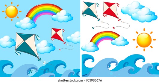 Background scene with kites in the sky illustration