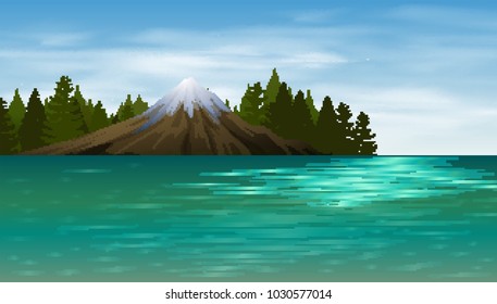 Background scene with lake and mountain illustration