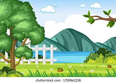 Hintergrundszene mit See und Berg in der Parkgrafik