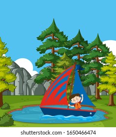 Escena de fondo con un niño navegando en la ilustración del parque