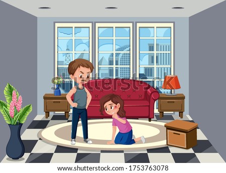Background scene man bullying his wife at home illustration