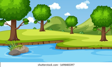 Background scene with many trees in the park illustration