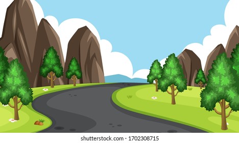Escena de fondo con muchos árboles en la ilustración del parque