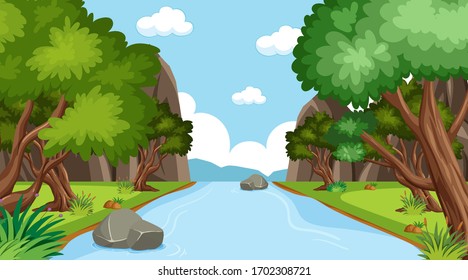 Background scene with many trees in the park illustration