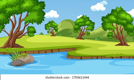 Background scene with many trees in the park illustration