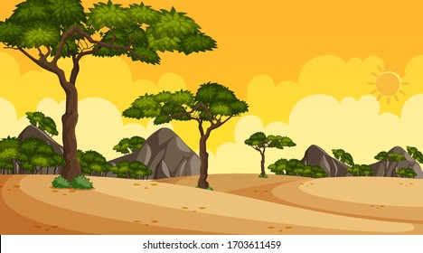 Escena de fondo con muchos árboles en la ilustración del parque