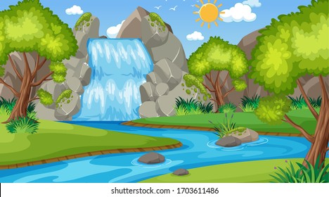 Background scene with many trees in the park illustration