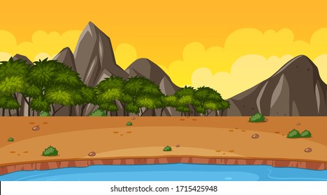 Background scene with many trees in the park illustration