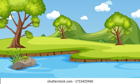 Background scene with many trees in the park illustration