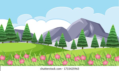 Background scene with many trees in the park illustration