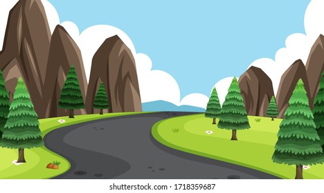 Background scene with many trees in the park illustration