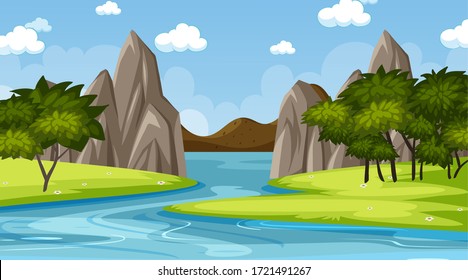Background scene with many trees in the park illustration